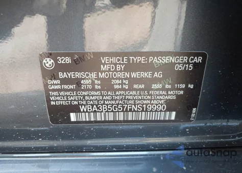 2015 BMW 328I xDrive from USA, damaged, VIN WBA3B5G57FNS19990